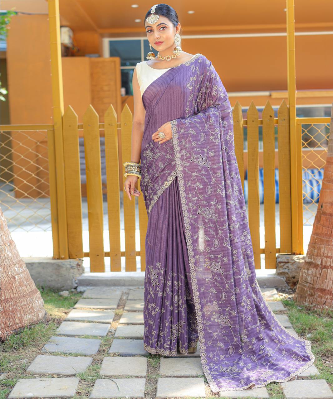 Women's Royal Prussian Blue Georgette Saree with Intricate Silver Thread & Mirror Work Embroidery β Perfect for Festive & Wedding Celebrations - Image 25